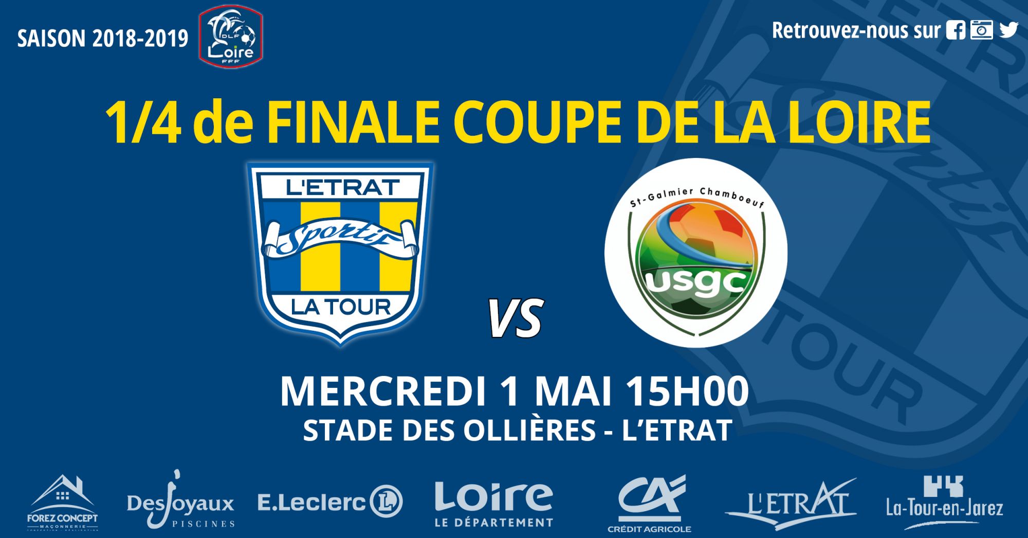 Coupe de la Loire: 1/4 de finale ce mercredi 1 mai contre St Galmier/Chamboeuf