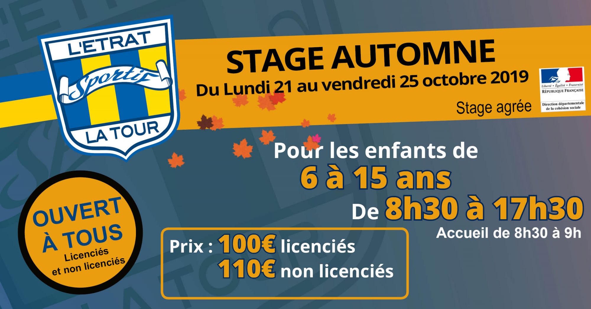 [VACANCES AUTOMNE] Stage L'Etrat la Tour Sportif 2019-2020 